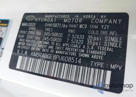 2023 Hyundai Palisade Sel z USA, uszkodzony, nr VIN KM8R4DGE8PU608514